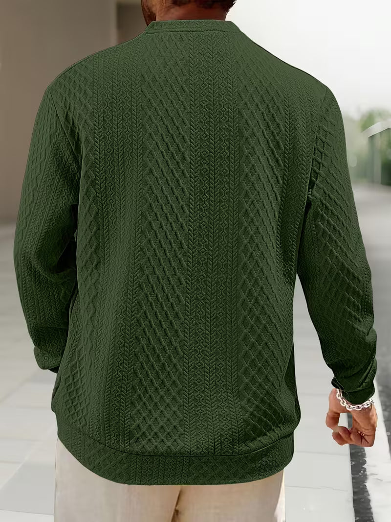 Mathew – Geometrisch Gestrickter Langarm Henley Pullover