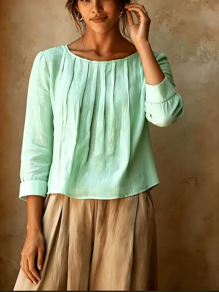 Gelina – Bluse Mit Rundhalsausschnitt Und Falten Vorne
