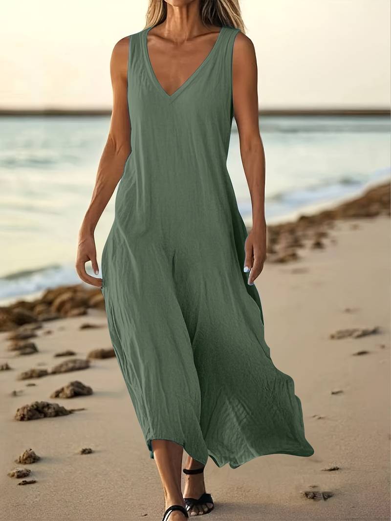 Brina - Elegantes Ärmelloses Maxikleid Mit V-ausschnitt