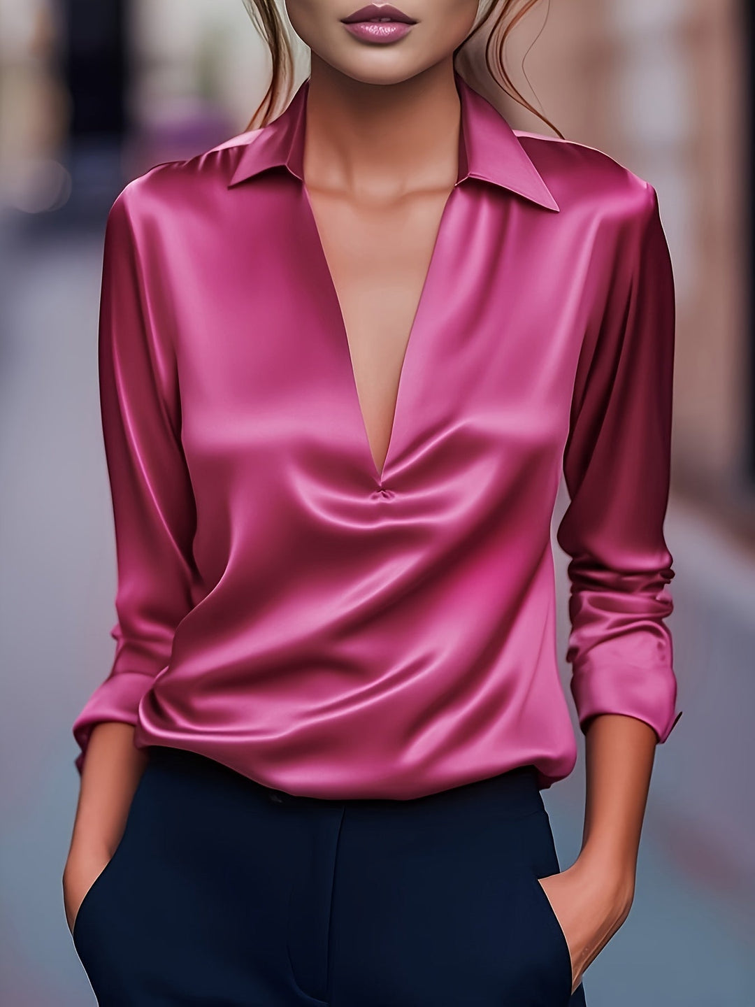 Kyrra – Elegante Satinbluse Mit V-Ausschnitt