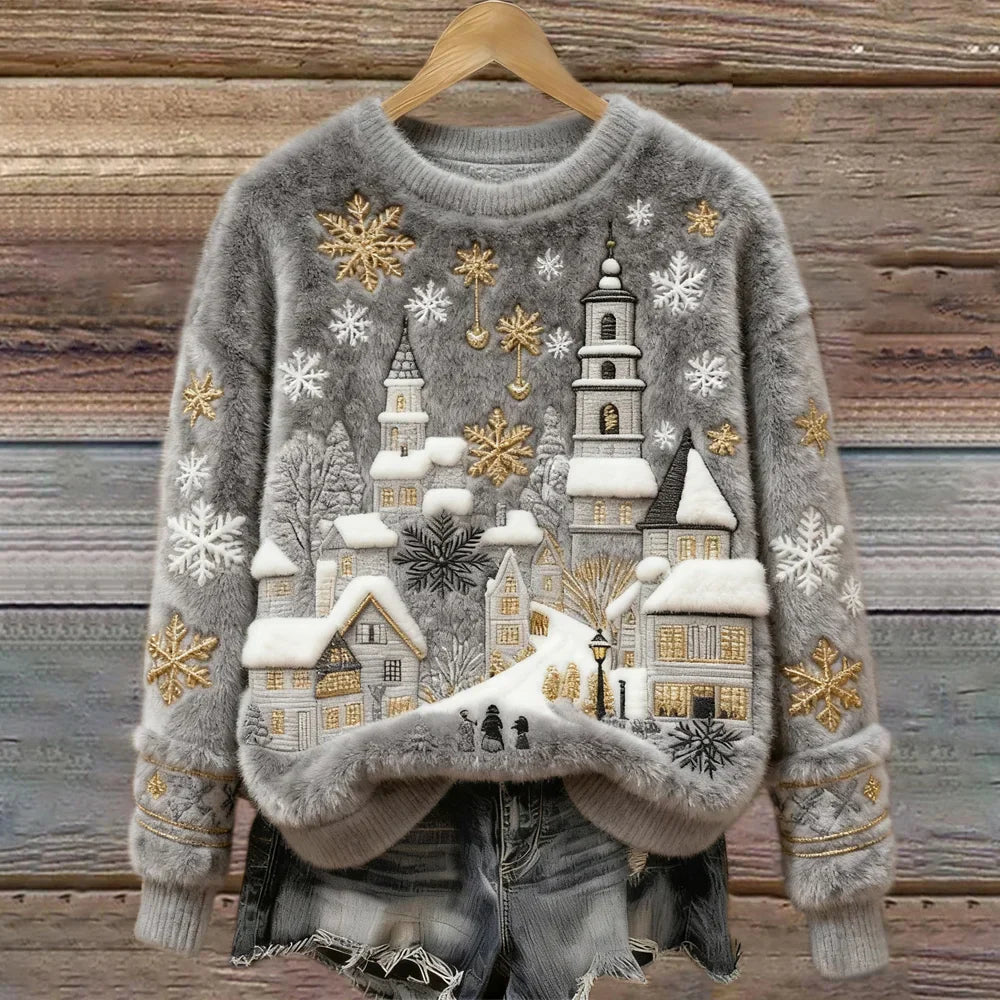 Kenisha – Gemusterter Pullover mit Weihnachtsmotiv und Stickerei
