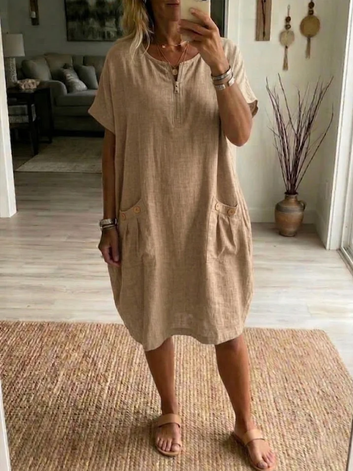 Slavka – Midi Kleid Mit Taschen Und Reißverschluss