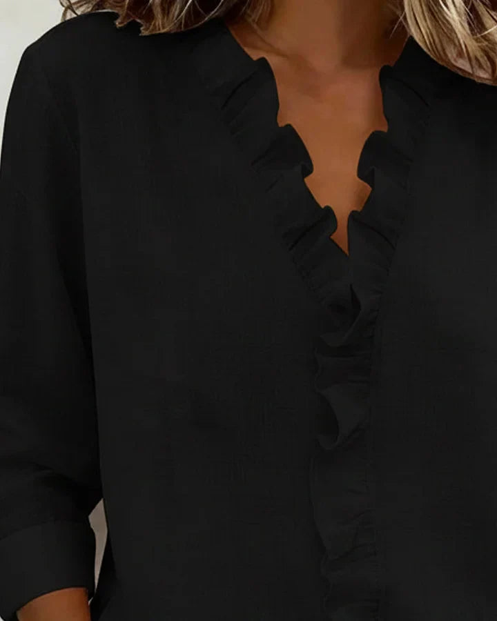 Aletta – Bluse Mit Rüschen, V-Ausschnitt Und Langen Ärmeln