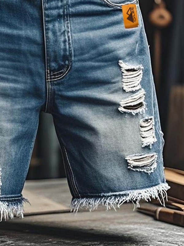 Herren Vintage Outdoor Funktions Shorts Aus Zerrissenem Denim