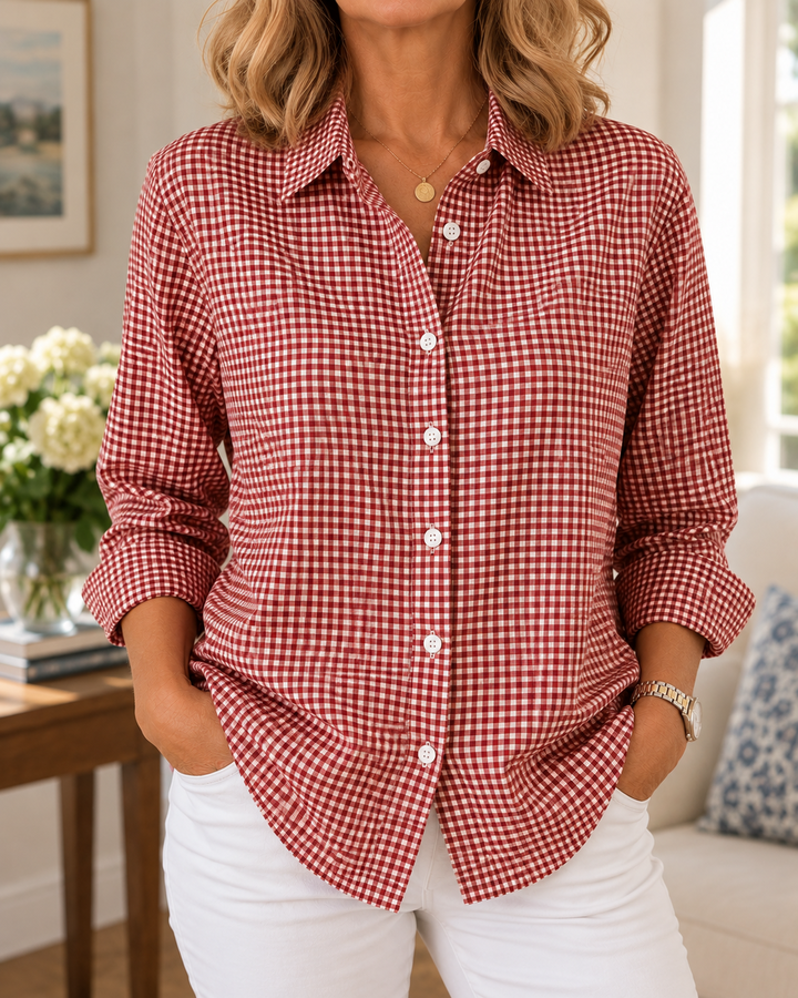 Colien – Langärmliges Gingham-Hemd mit Knöpfen