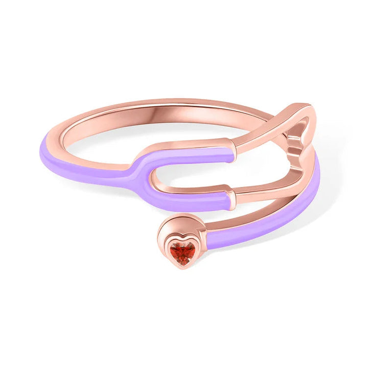 Caitleen – Stethoskop Ring Mit Herz Geburtsstein