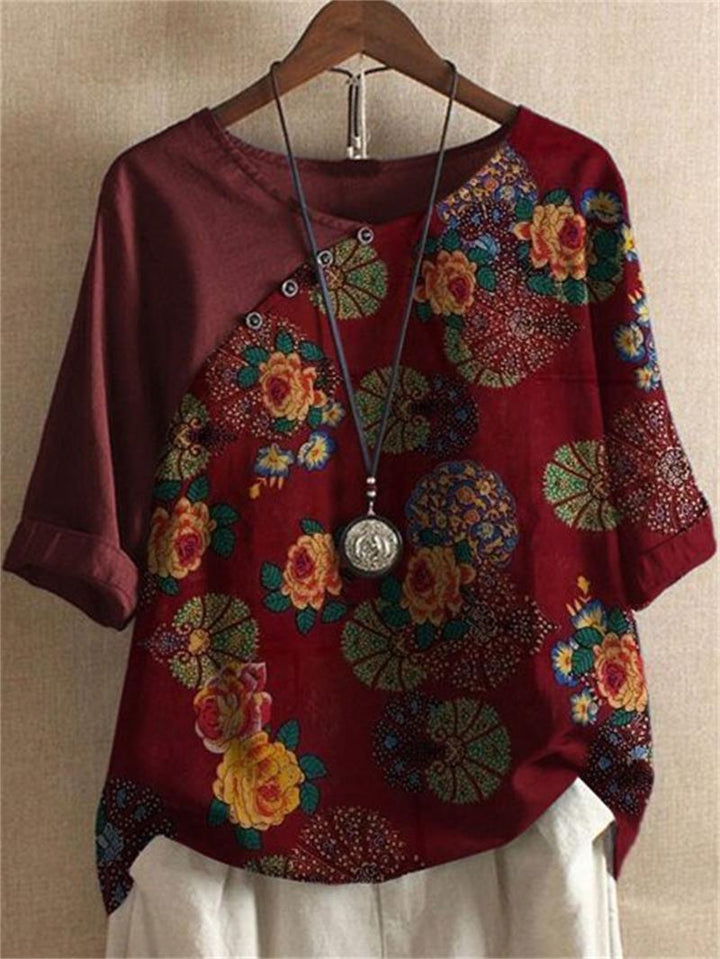 Adoria – Bluse Mit Boho Blumenmuster Und Knöpfen