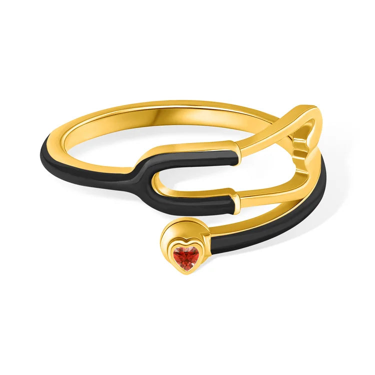 Caitleen – Stethoskop Ring Mit Herz Geburtsstein
