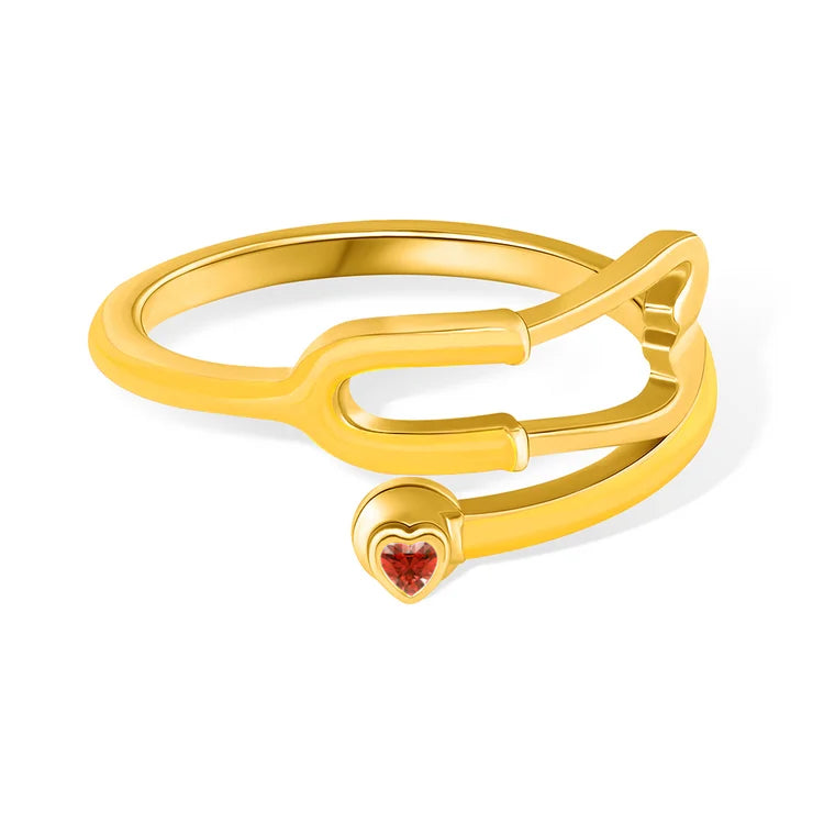 Caitleen – Stethoskop Ring Mit Herz Geburtsstein