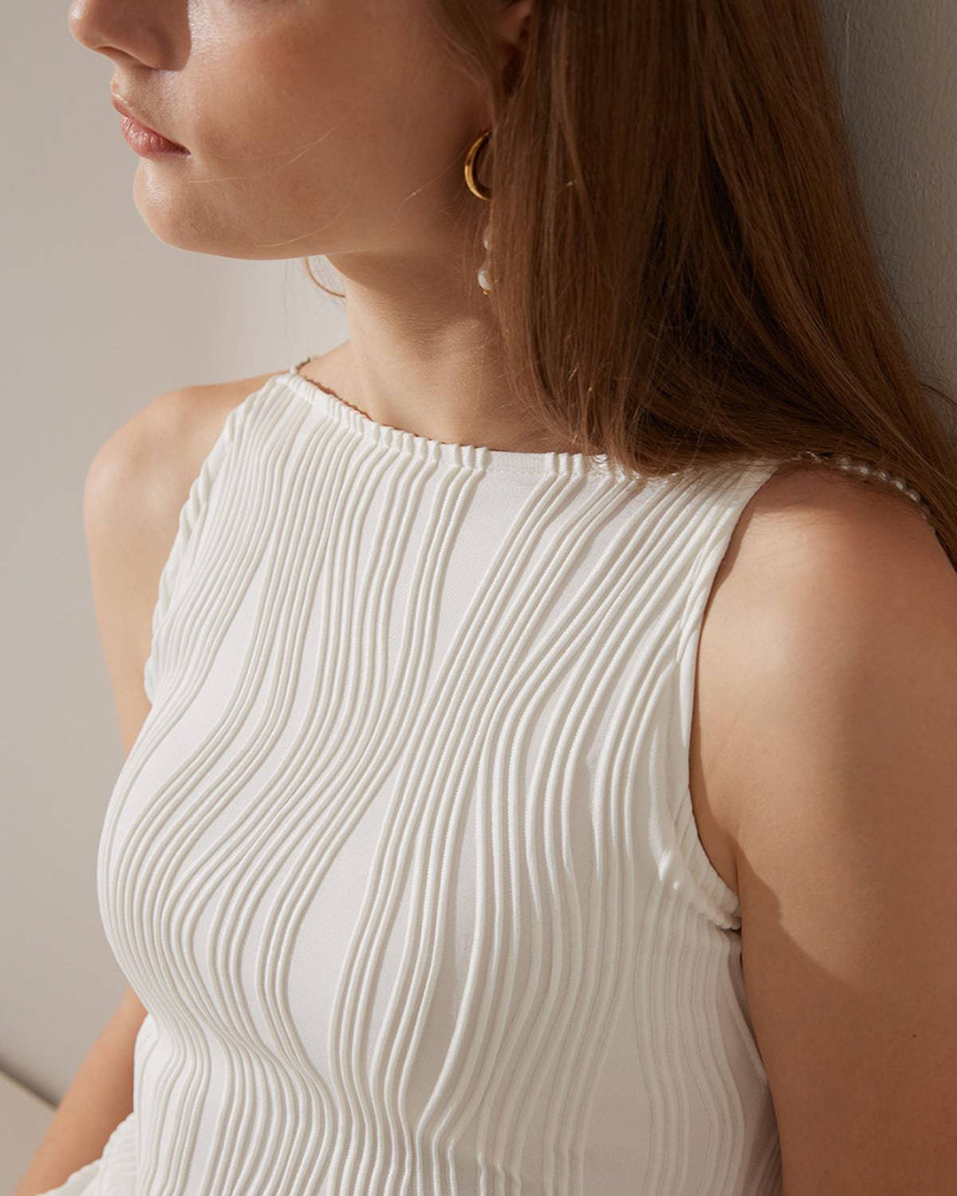 Simonen – Ärmelloses Perlenwelle Midi-Kleid
