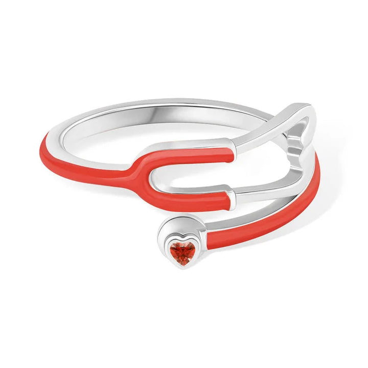 Caitleen – Stethoskop Ring Mit Herz Geburtsstein