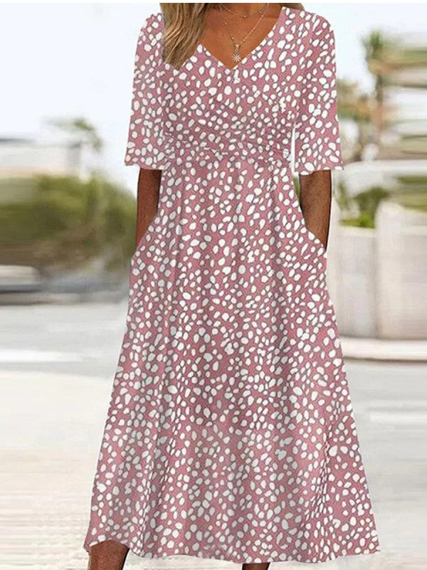 Ester – Midi Kleid mit Punktmuste und V-Ausschnitt