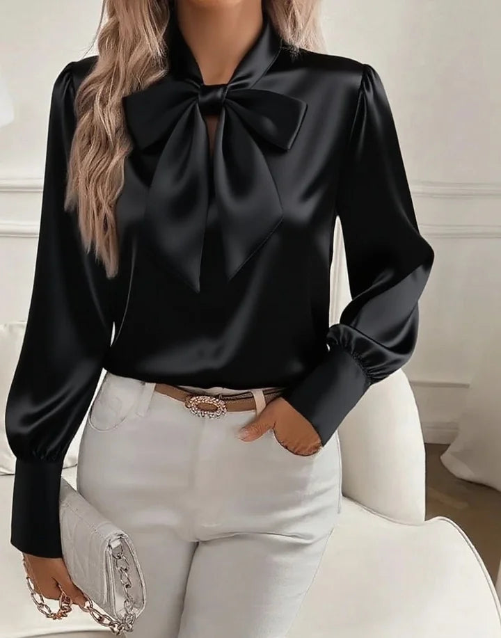 Nariyah – Satinbluse mit langen Ärmeln und Schleife