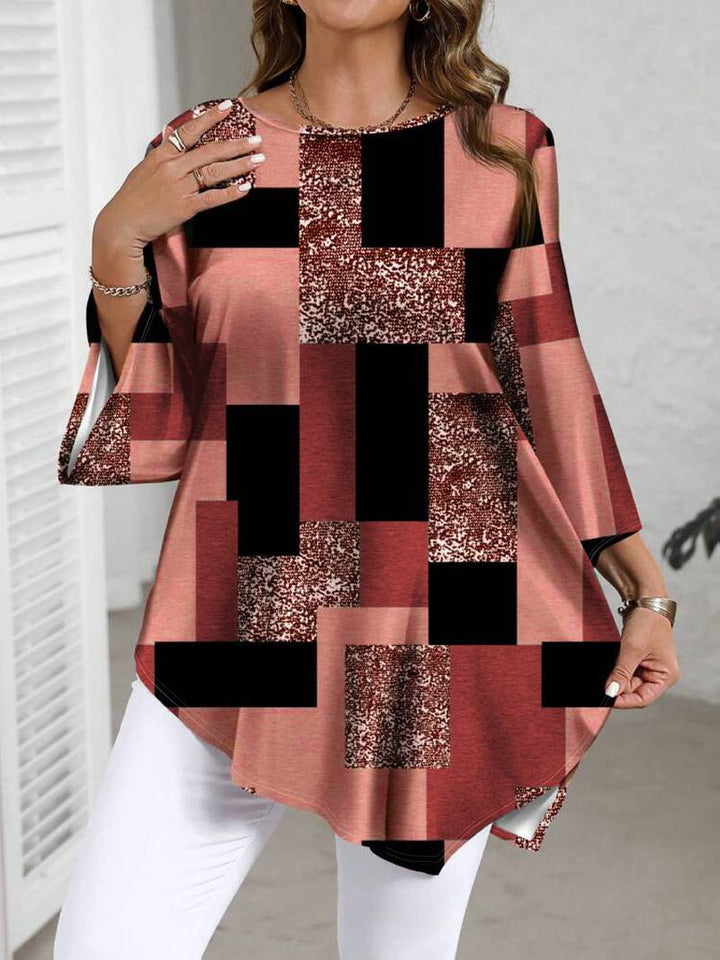 Nurit - Karierte Oversize Bluse Mit Kurzarm Und Drucken