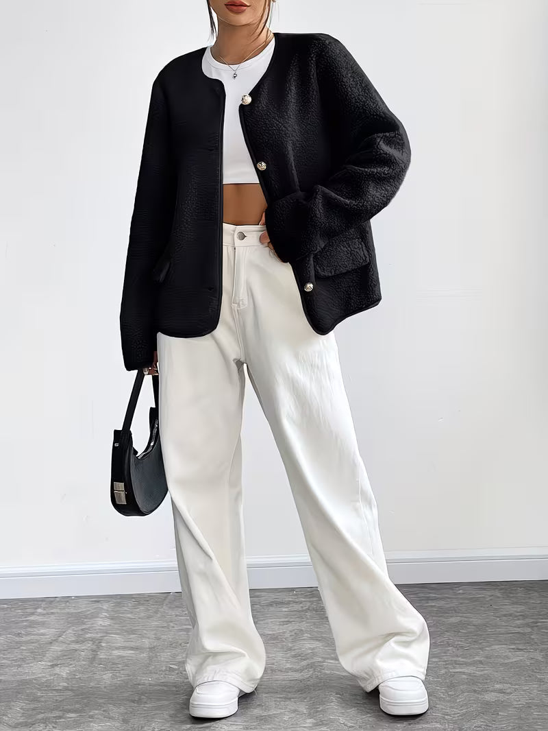 Viktorija - Elegante Jacke Mit Rundhalsausschnitt Und Knopfleiste
