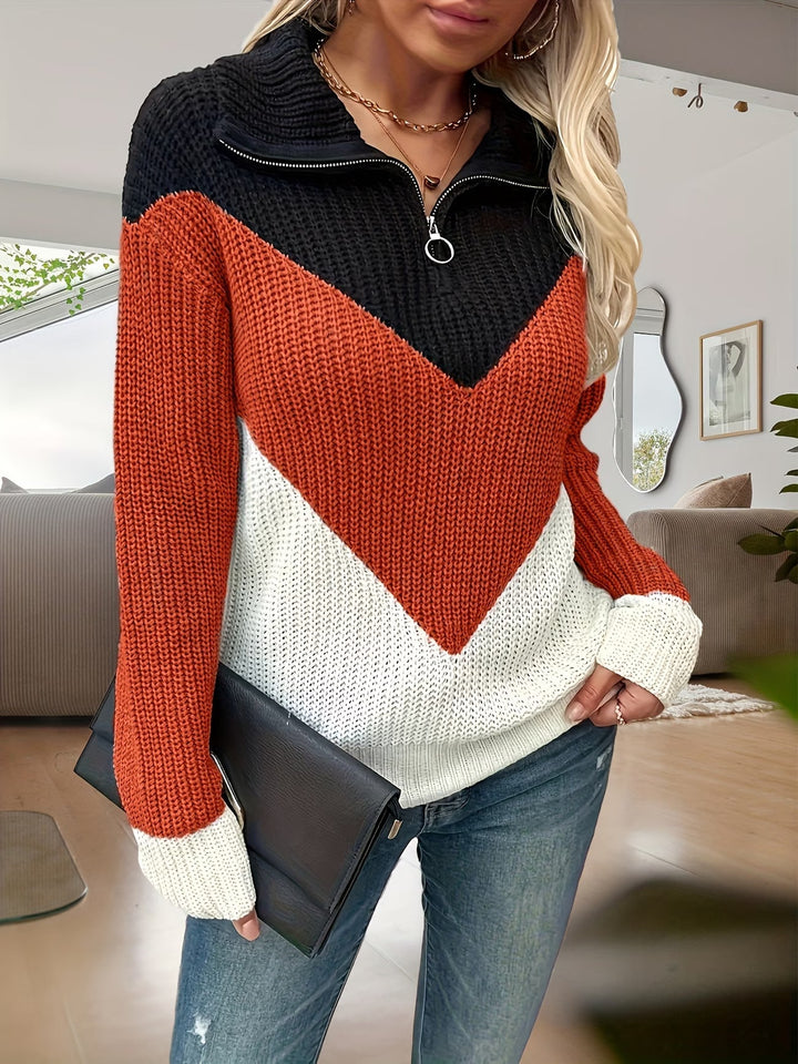 Fagina – Eleganter Strickpullover Mit Halbem Reißverschluss