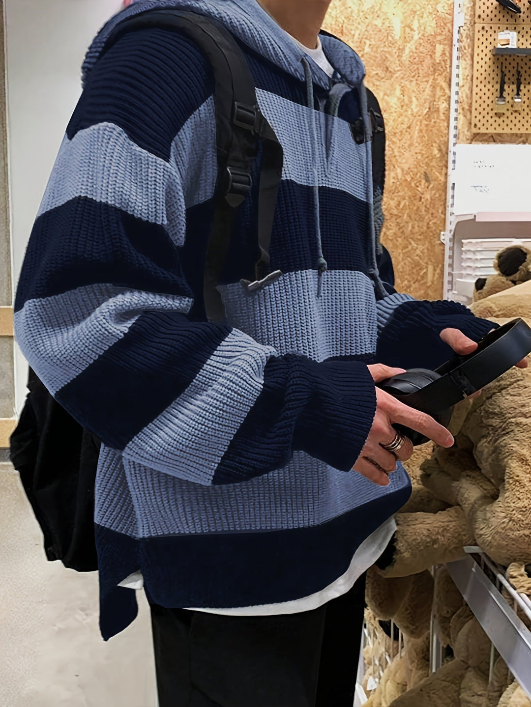 Tenzin – Übergröße Gestreift Gestrickt Kapuzenpullover