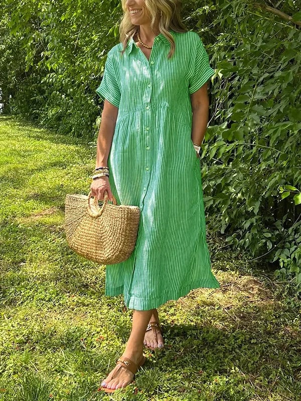 Alory – Bequemes Gestreiftes Midikleid Mit Knopfleiste