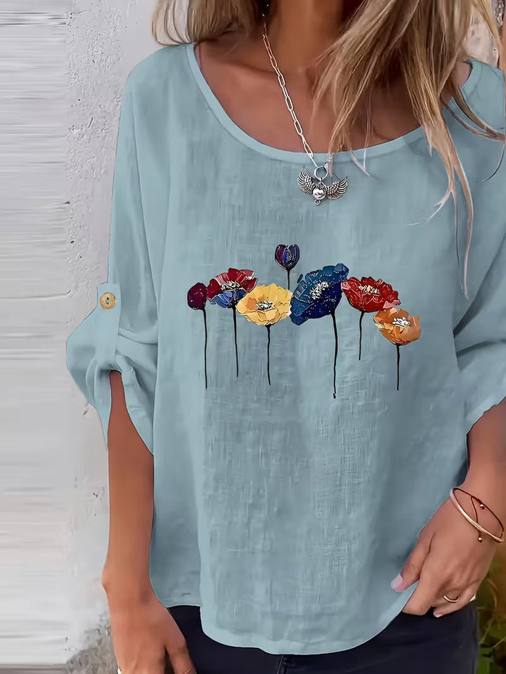 Sheril – Lockeres Oberteil mit Rollkragen und Ärmeln im Blumenmuster