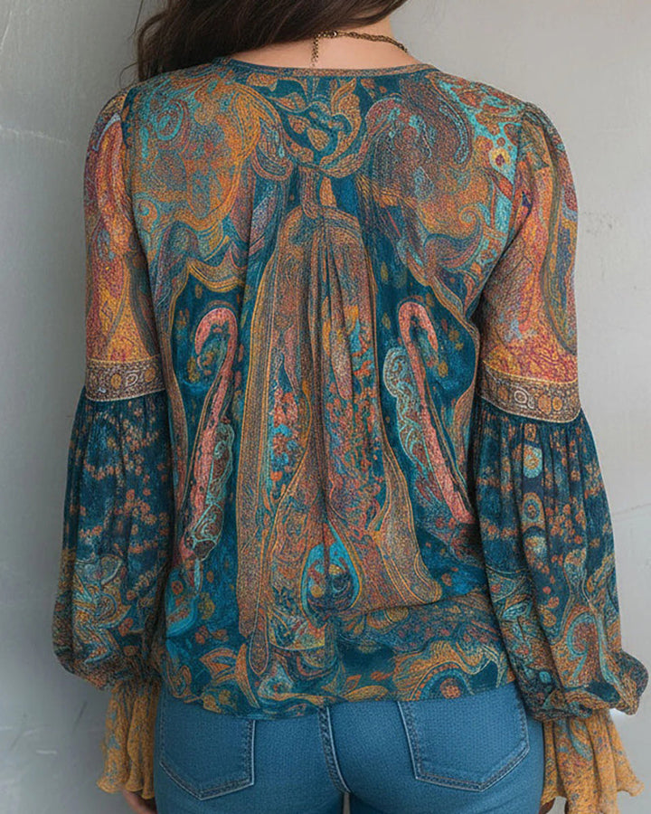 Izabella – Bluse im Bohemian-Stil Mit V-Ausschnitt Und Ausgestellten Ärmeln