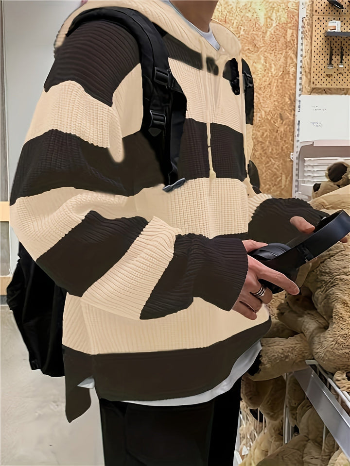 Tenzin – Übergröße Gestreift Gestrickt Kapuzenpullover