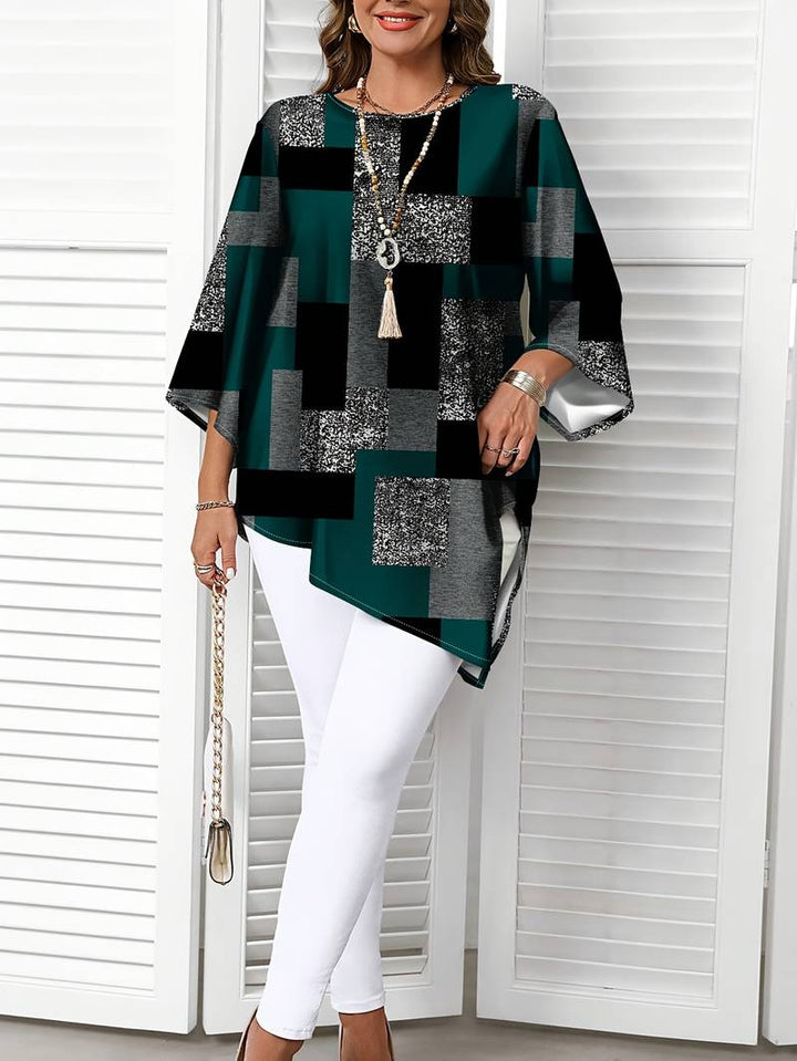 Nurit - Karierte Oversize Bluse Mit Kurzarm Und Drucken
