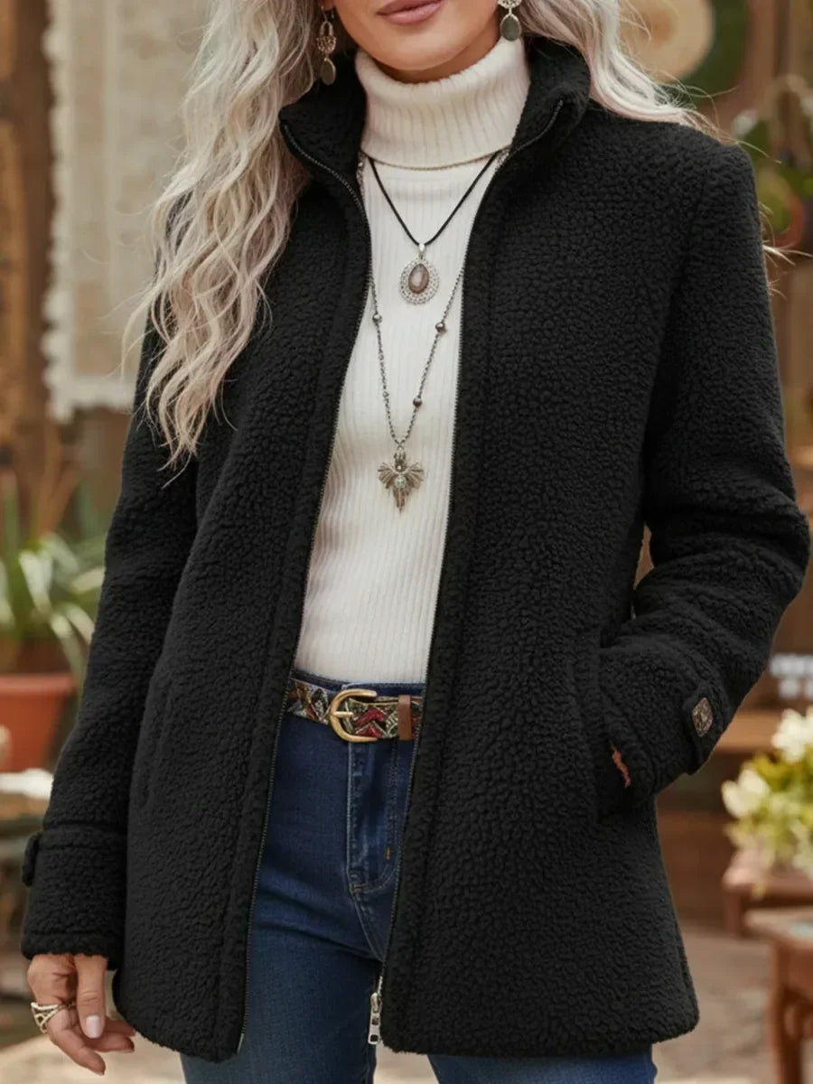 Mamie – Weiche, mittellange Jacke mit Reißverschluss