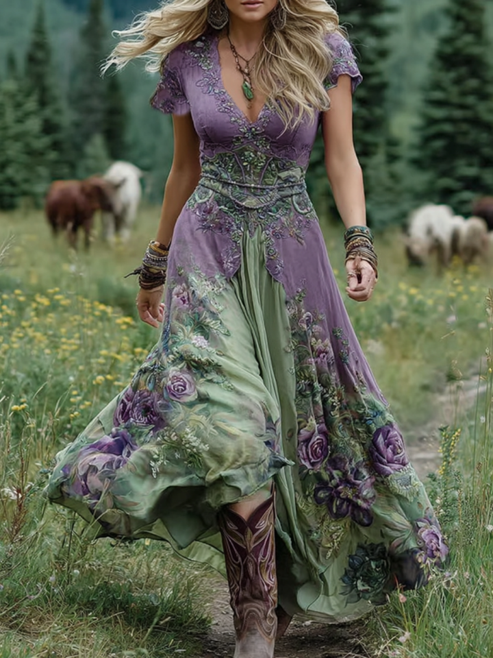 Marcina – Elegantes Maxikleid Mit Floralen Farbtönen