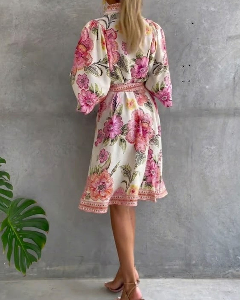 Nylera – Kleid Mit Laternenärmeln Und V-Ausschnitt