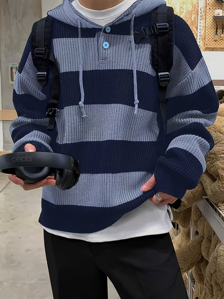 Tenzin – Übergröße Gestreift Gestrickt Kapuzenpullover