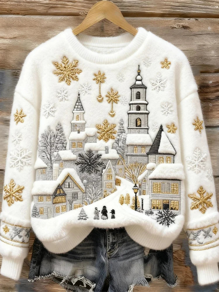 Kenisha – Gemusterter Pullover mit Weihnachtsmotiv und Stickerei