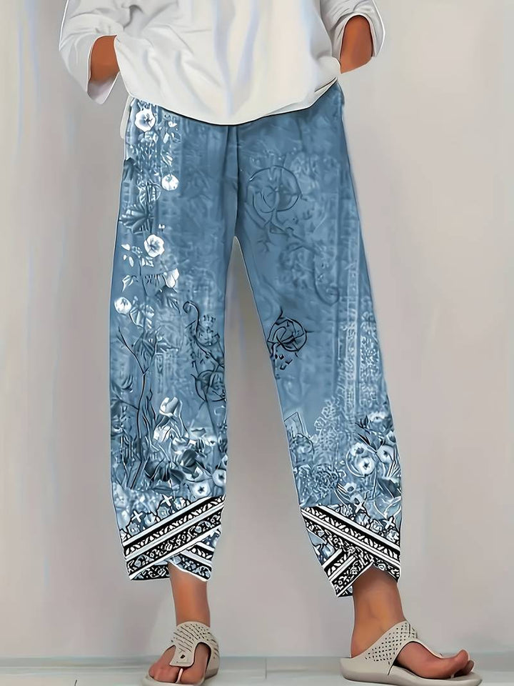 Thimasha - Caprihose Im Vintage Blumenmuster Mit Elastischem Bund