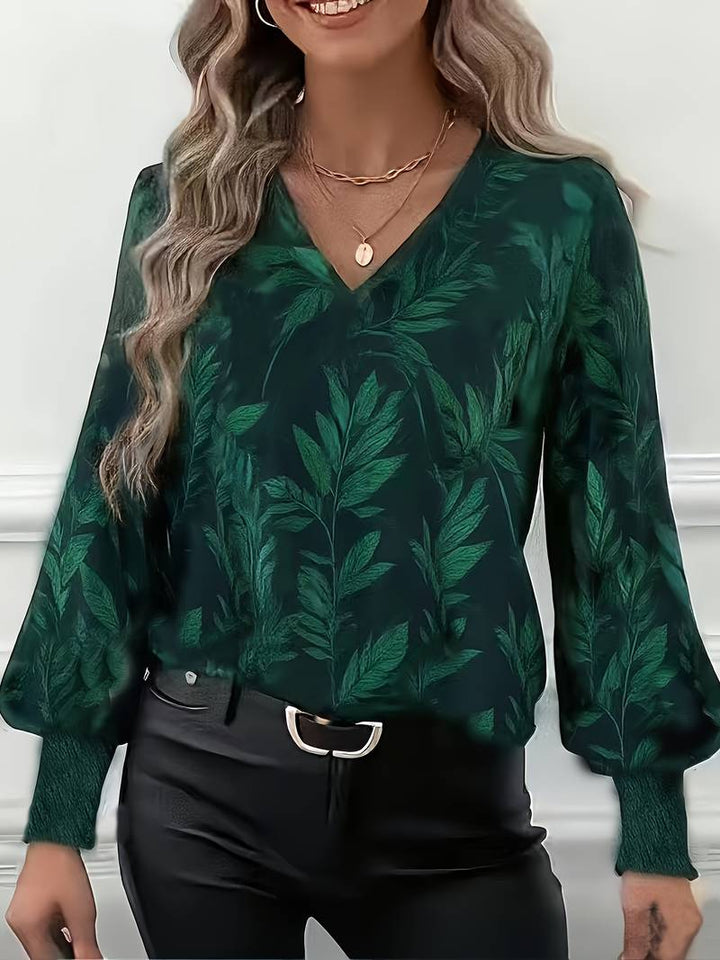 Ruchama - Elegante Langarm Bluse Mit Blattmuster