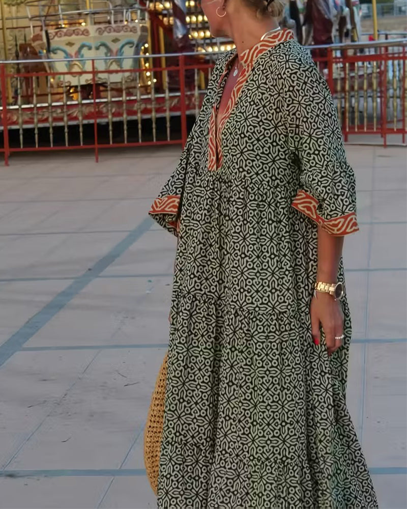 Amandi - Maxikleid Mit Bedrucktem V-Ausschnitt