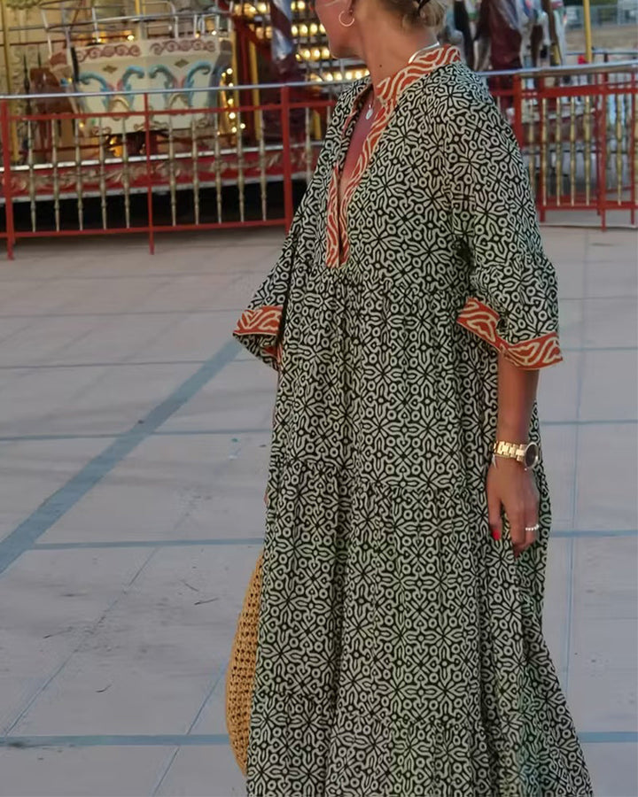 Amandi - Maxikleid Mit Bedrucktem V-Ausschnitt