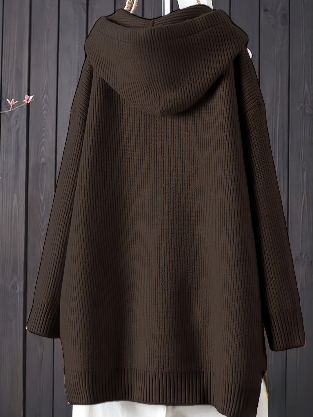 Genivee – Lässiger Langarm Strick Kapuzenpullover