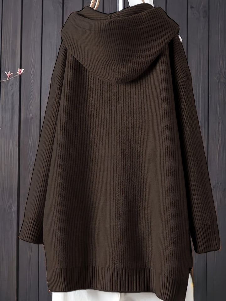 Genivee – Lässiger Langarm Strick Kapuzenpullover