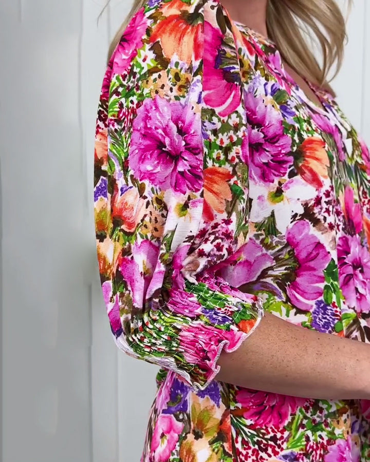 Niliza – Kurzärmelige Bluse Mit Blumen Muster