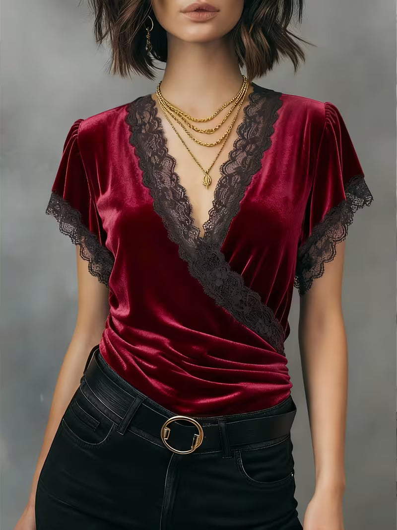 Jalisa – Vintage-Bluse Aus Samt Mit Schwanenmuster