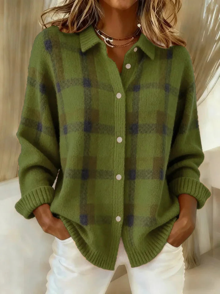 Anny – Lässiger Karierter Strickpullover Mit Knöpfen