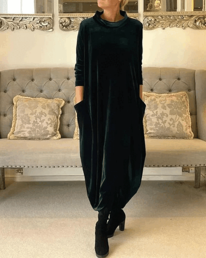 Layeena – Elegantes Maxikleid Aus Samt Mit Taschen
