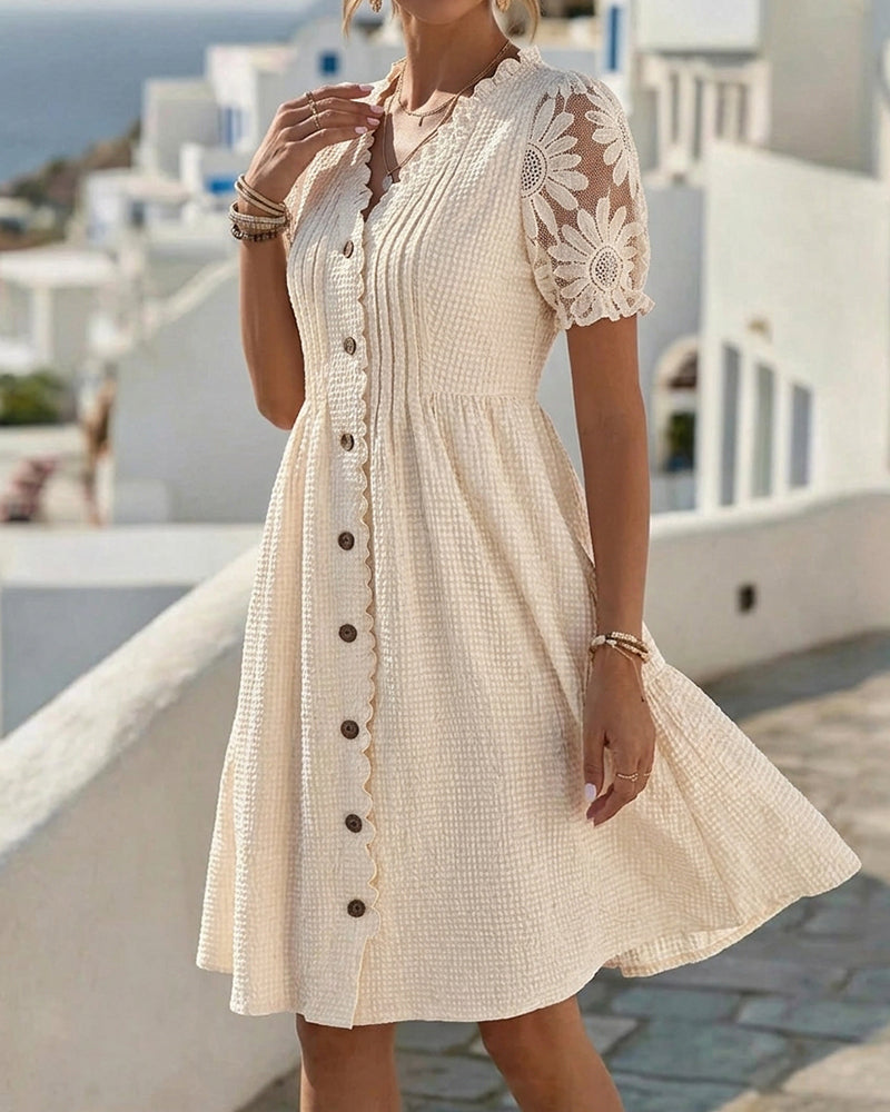 Deneke – Kleid Mit Ballonärmeln Und Spitzen Patchwork