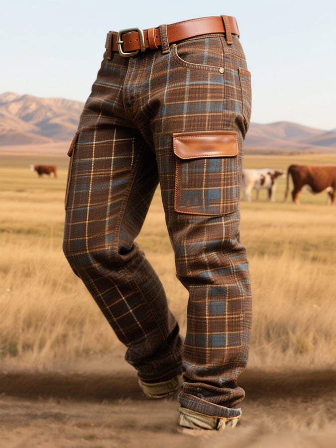 Ravindra – Vintage Leder Hose Mit Karomuster