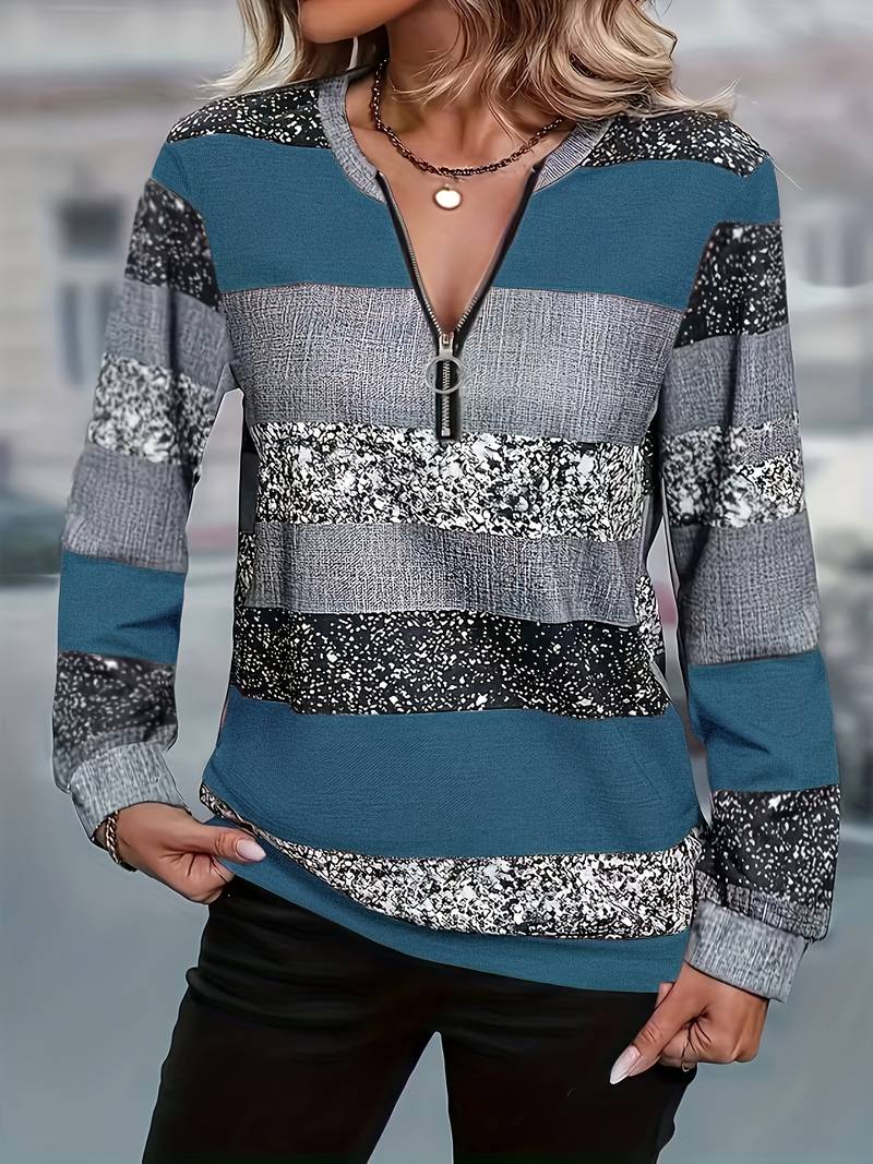 Avital - Lässiger Gestreifter Pullover Mit Reißverschluss