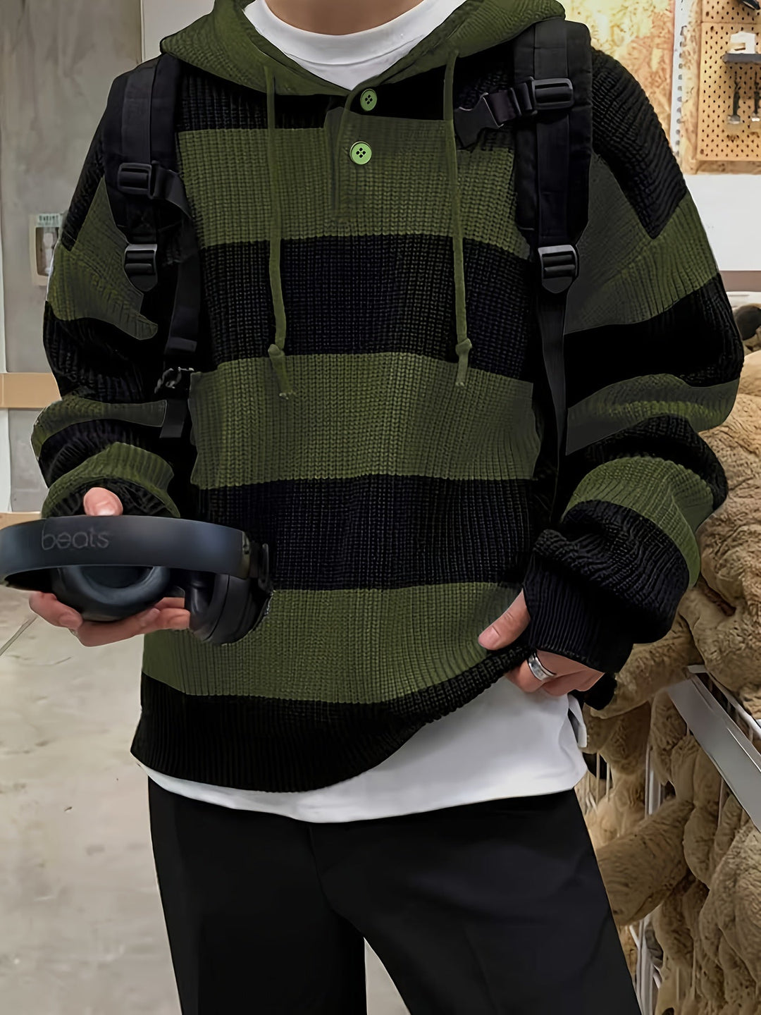 Tenzin – Übergröße Gestreift Gestrickt Kapuzenpullover