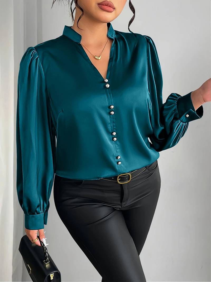 Elisheva - Elegantes Shirt Mit Bubble-Ärmeln Und V-Ausschnitt