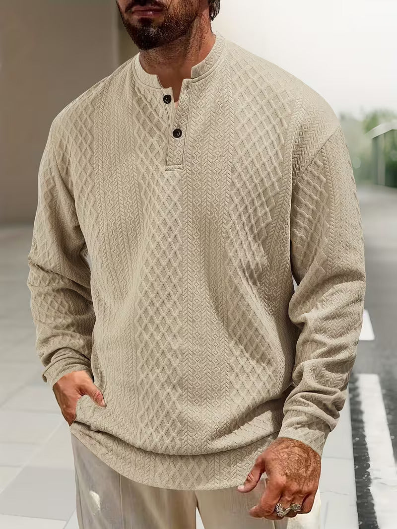 Mathew – Geometrisch Gestrickter Langarm Henley Pullover