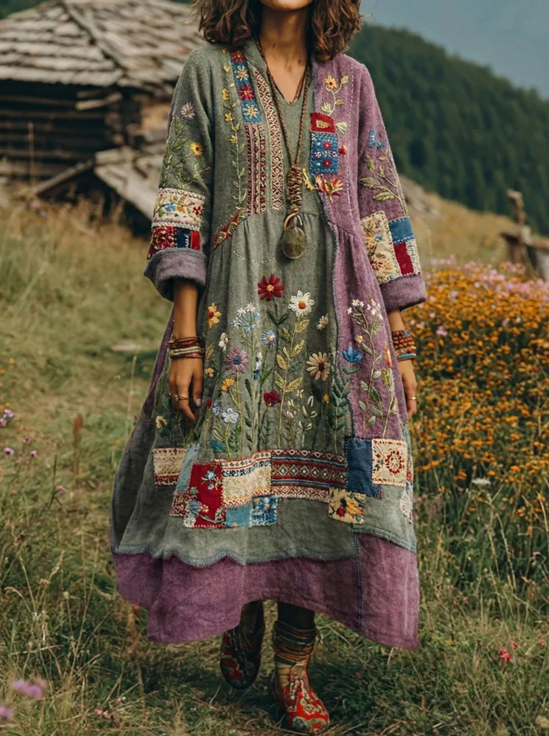 Eresha - Lässiges Langarm Kleid Mit Blumenmuster