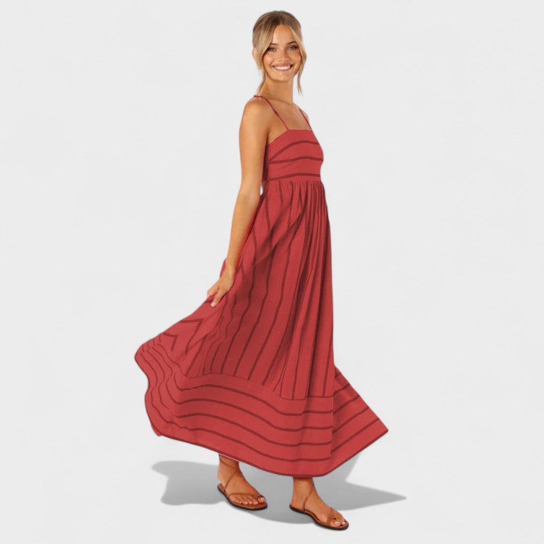 Lucille - Gestreift Drucken Maxikleid