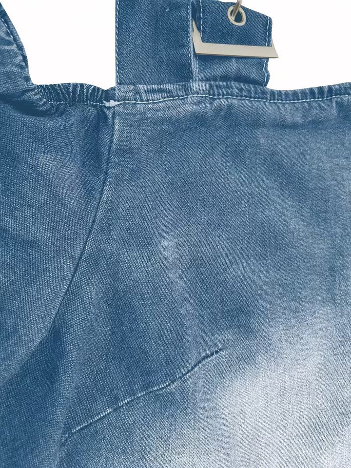 Kenia – Schulterfreir-Top aus Denim mit kurzen Ärmeln